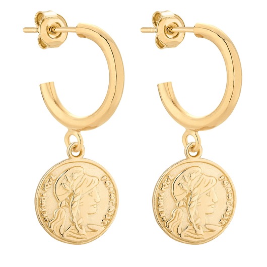 kolczyki pozłacane Złote półkola M z monetami