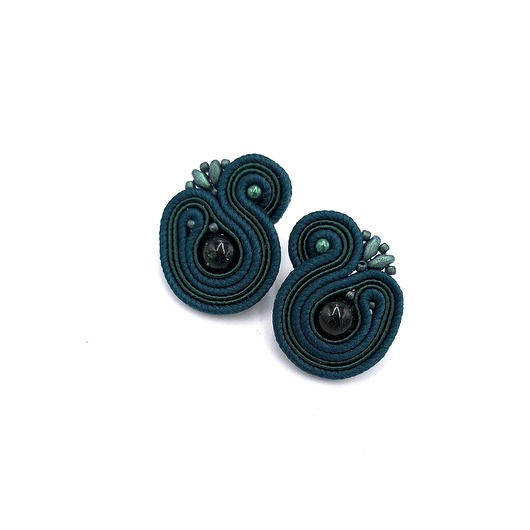 kolczyki soutache Kolczyki sutasz zielone sztyfty Largo szmaragd nilu małe lekkie