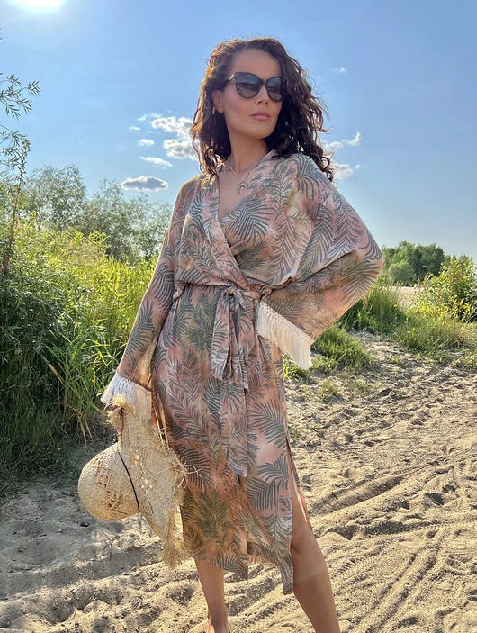 sukienki maxi damskie Kimono Boho Nude