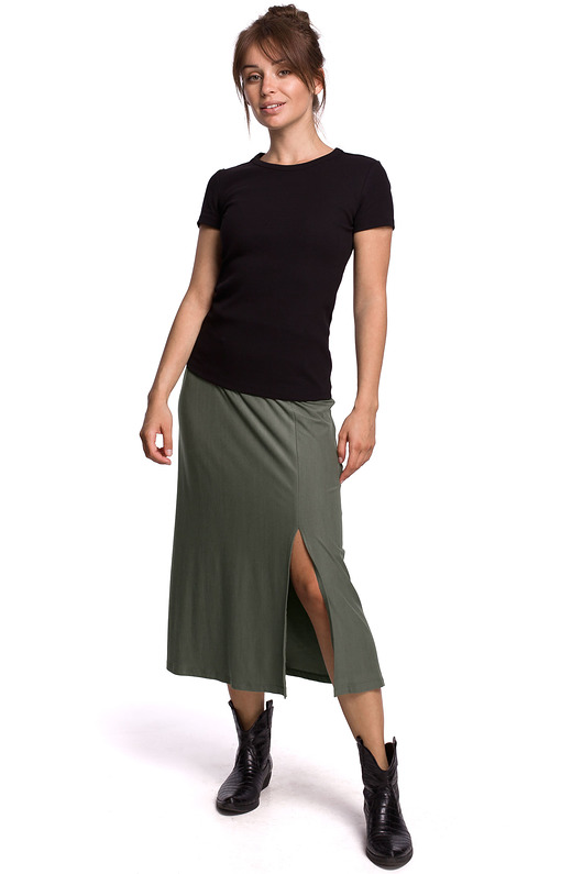 Gładka spódnica midi-khaki(B-169) Be