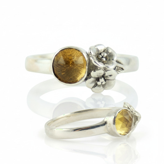 pierścionki srebrne Pierścionek z cytrynem Rose Cut, srebro 925, ręcznie grawerowany, Her-Ring