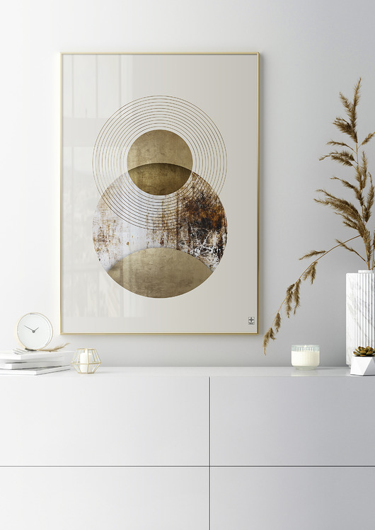 plakaty Plakat - geometryczna abstrakcja, brąz i złoto