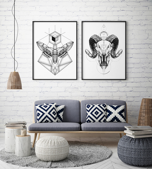 plakaty Zestaw skandi: czaszka i ćma - plakaty