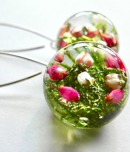 Kolczyki srebrne z mchem i wrzosem Grol Jewellery