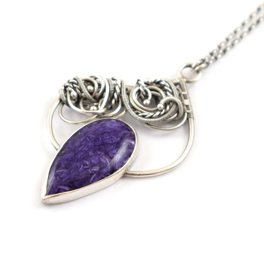 srebrne naszyjniki Denris - naszyjnik wire-wrapping z czaroitem