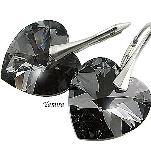 kryształ Swarovski Heart Silver Night - kolczyki yamira