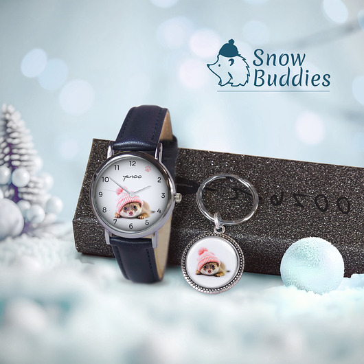 zegarki damskie Zestaw prezentowy - Surykatka - zegarek i brelok - skórzany, granatowy