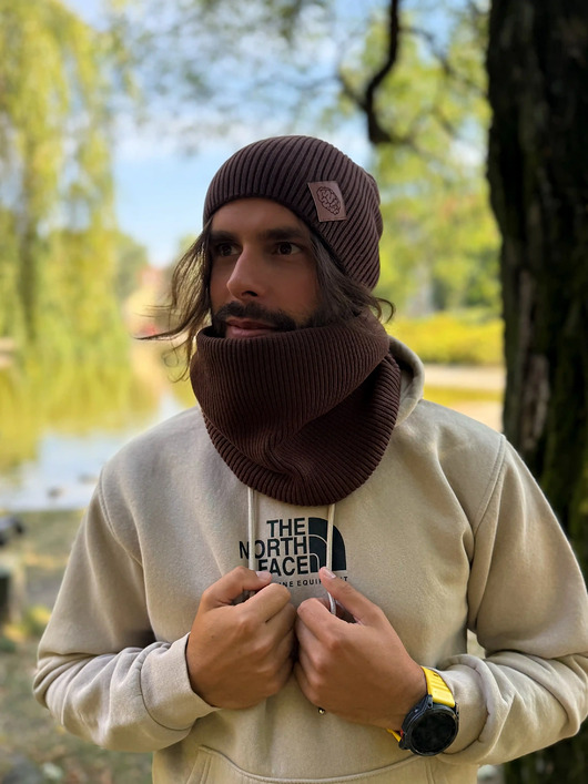 czapki i kapelusze męskie Męska bawełniana czapka jesienna logo ekoskórka Brąz