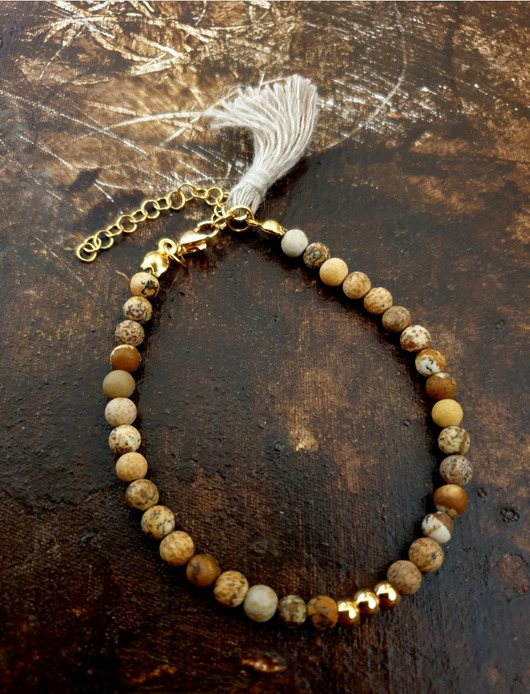 bransoletki z kamieni naturalnych Bransoletka UNO z jaspisem obrazkowym i lnianym chwostem