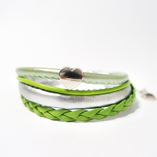 bransoletki skórzane Bransoletka - Zielone serce - rzemienie