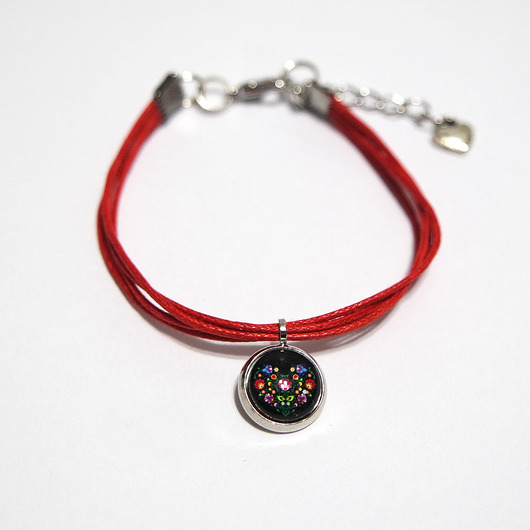 bransoletki ze szkła Bransoletka - Serce folk czarne - sznureczki, czerwona