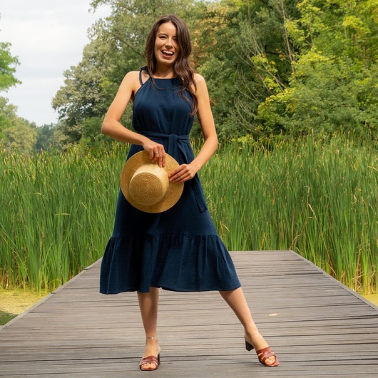 sukienki midi damskie Elegancka bawełniana sukienka midi w stylu country, kształt sukienki tulipan