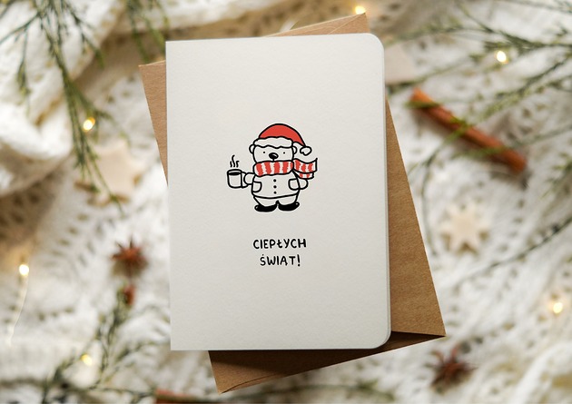 kartki okolicznościowe - wydruki Świąteczna kartka z misiem, Boże Narodzenie, Ciepłych Świąt!
