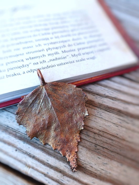 wisiory Liść brzozy wisior miedziany duży VII