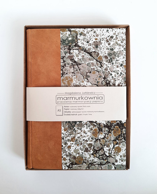Notes, szkicownik - skórzany barwiony marmurkownia