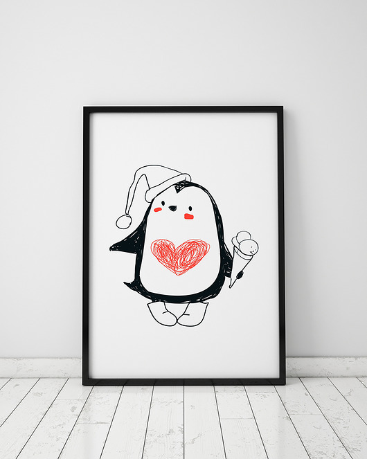 plakat. zimowy pingwin Love Life and Forest
