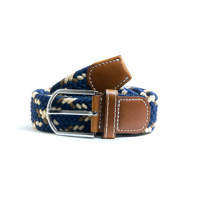 paski damskie Pleciony pasek Blue Brown White
