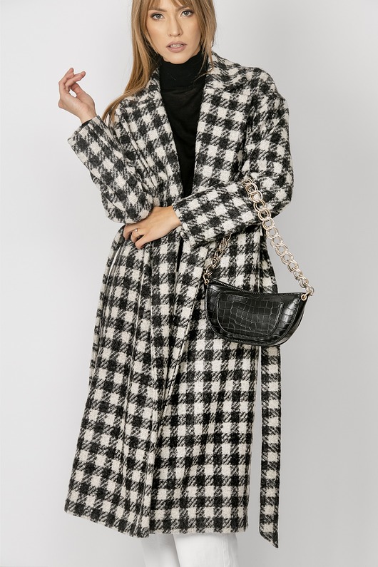płaszcze damskie Płaszcz wełniany w kratę WOOL&PRINT