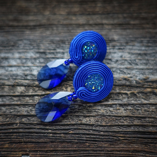 Kobaltowe kolczyki soutache Mró Soutache