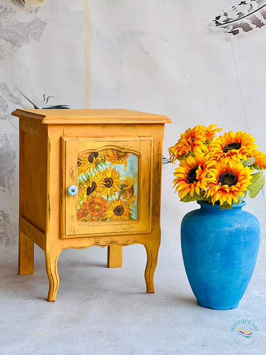 szafki Ręcznie malowana szafka inspirowana malarstwem, słoneczniki, ceramiczna gałka