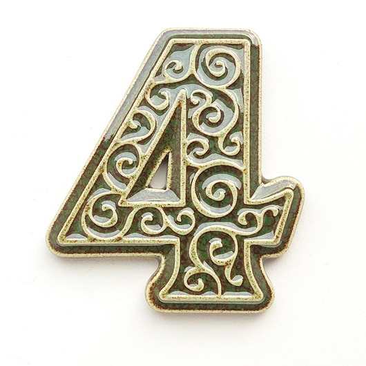 napisy dekoracyjne i tabliczki Ceramiczny numer mieszkania, cyfra 4, zielono-brązowa