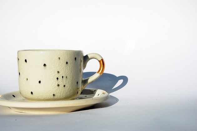 kubki Kubek Dalmatyńczyk z talerzykiem porcelit/złoto