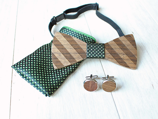 Zestaw z drewnianą muszką STRAPS zieleń EkoCraft