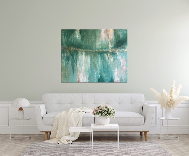 obrazy Zielony obraz abstrakcyjny ze złotem "REFLECTIONS" 80X100 cm