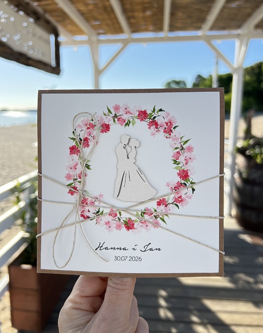 zaproszenia i kartki na ślub Personalizowana ręcznie robiona kartka ślubna w dniu ślubu