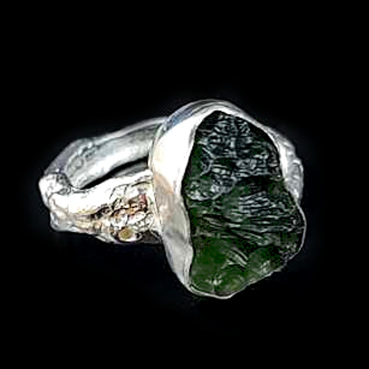 pierścionki srebrne Ciemnozielony mołdawit