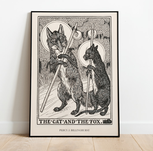 plakaty Plakat vintage szkic cat fox - LIS I KOT