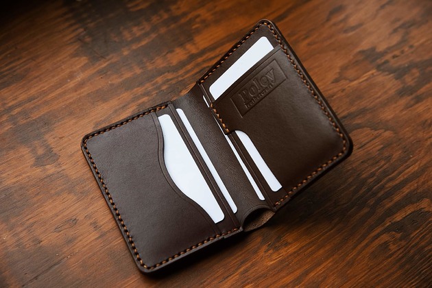 portfele męskie Ręcznie szyty portfel ze skóry - Bifold Brown