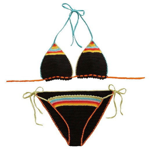 stroje kąpielowe i kostiumy kąpielowe damskie Bikini szydełkowe z akcentem tęczowym