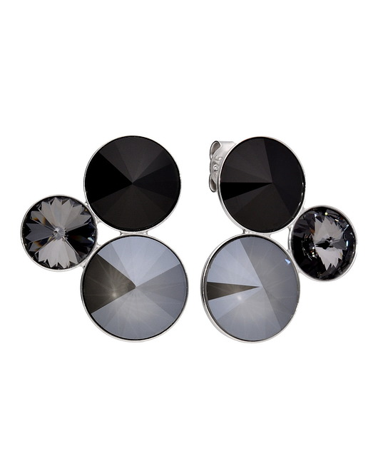 Srebrne potrójne czarne kolczyki Swarovski KOM Biżuteria