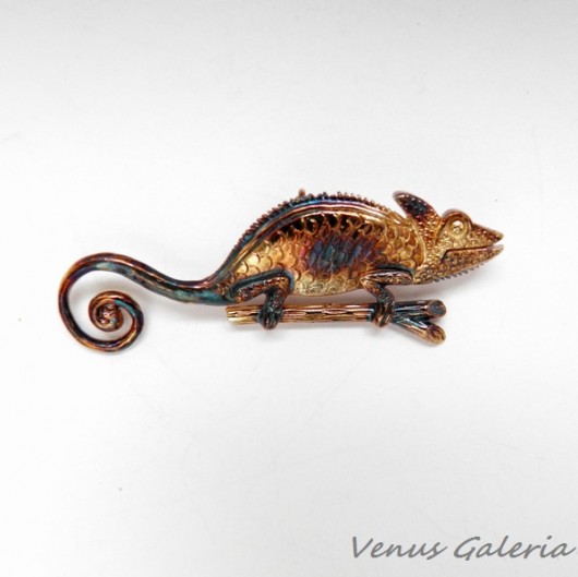 Zawieszka srebrna- Kameleon mały w poziomie brąz VENUS GALERIA