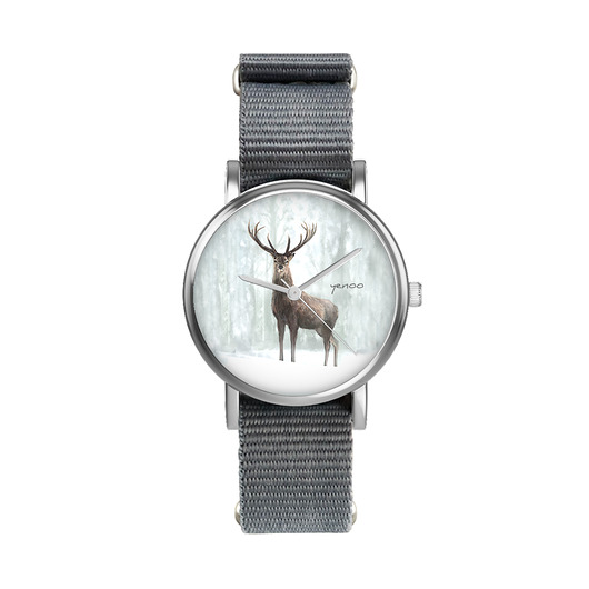 zegarki unisex Zegarek  mały - Jeleń 3 - nylonowy, szary
