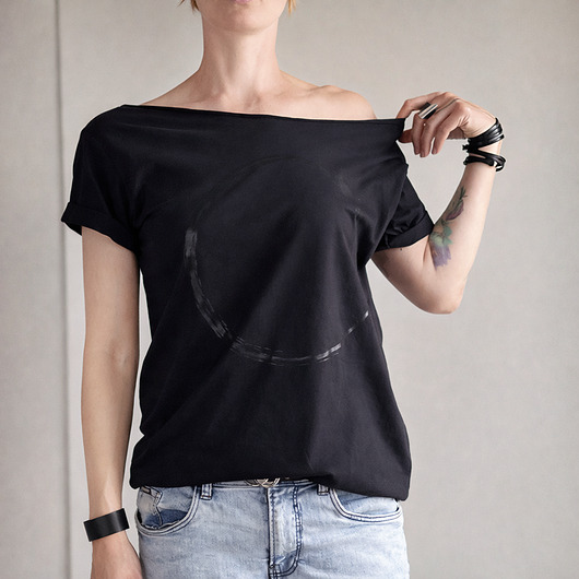 t-shirt damskie Koło czarne czarny  Krótki Oversize