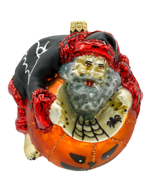 bombki Bombka choinkowa szklana ręcznie malowana: Mikołaj na Halloweenowej dyni