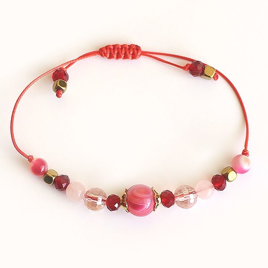 bransoletki z kamieni naturalnych Stabilność -agat różowy,hematyt,kwarc różowy, rubin