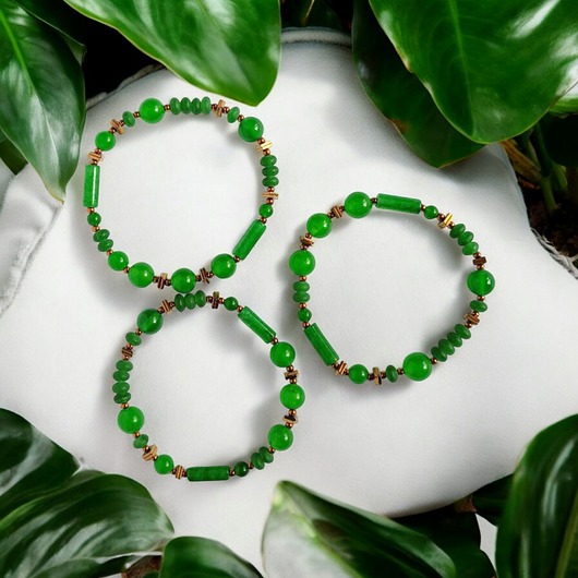 bransoletki z kamieni naturalnych SUMMER green : bransoletka na gumce : jadeit zielony, złoty hematyt