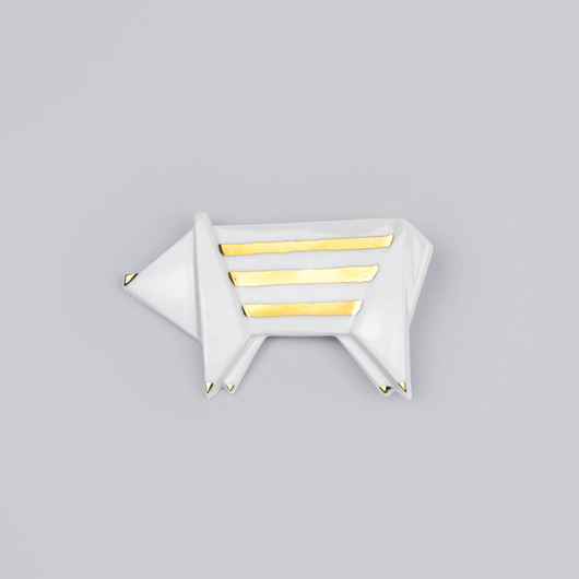 broszki Broszka Porcelanowa Origami Świnka Biało-Złota