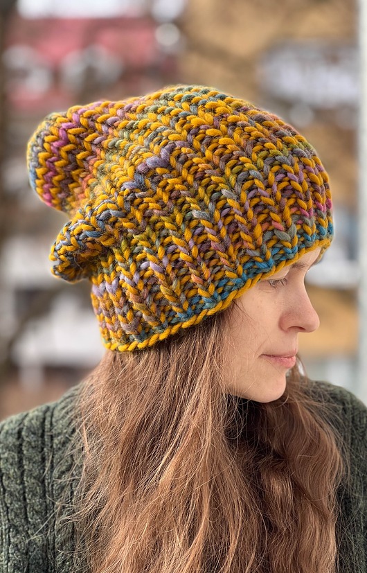 czapki damskie Czapka z merynosa 100%  żółta w paseczki