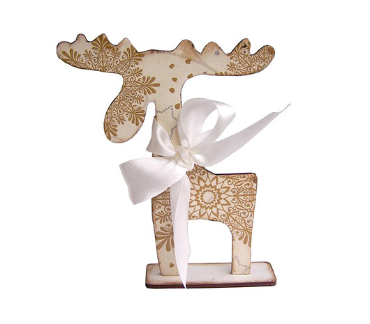 dekoracje świąteczne Dekorcyjny świateczny renifer z drewna, dekupaż