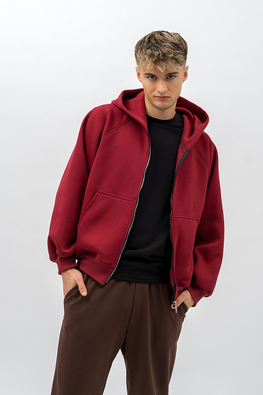 bluzy męskie Bluza z kapturem na zamek ,,BERET" bordo