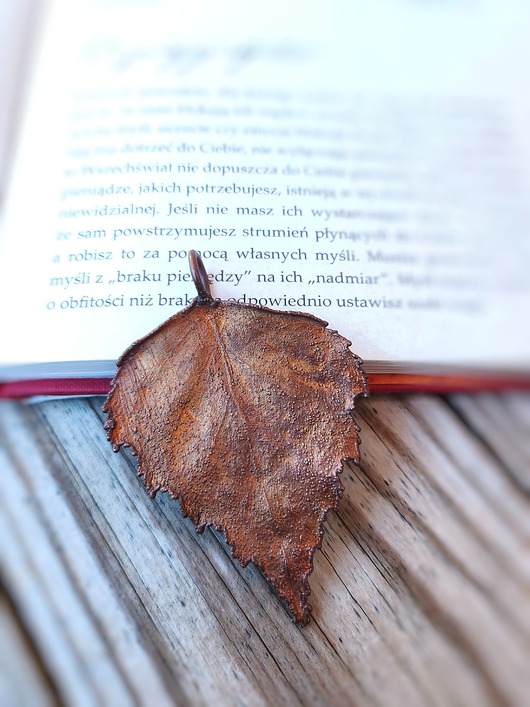 wisiory Liść brzozy wisior miedziany duży VIII