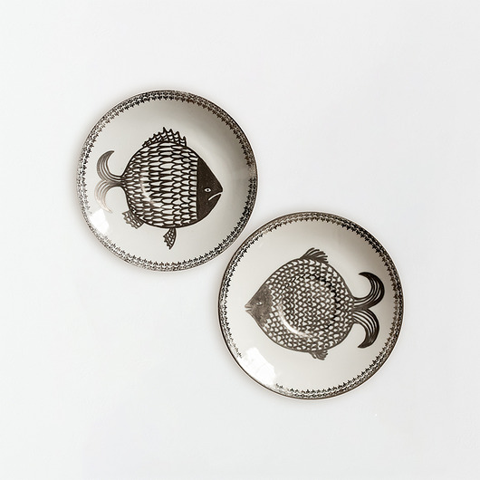 Ozdoby na ścianę Talerz na ścianę - srebrne rybki