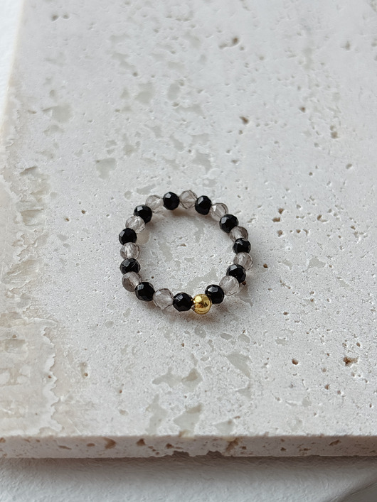 pierścionki elastyczne Pierścionek elastyczny Kwarc Dymny i Onyks