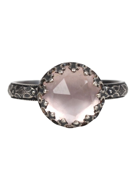 pierścionki srebrne Srebrny oksydowany pierścionek Princess z kwarcem różowym r.17