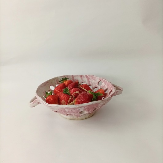 kuchnia - różne Różowy ceramiczny durszlak