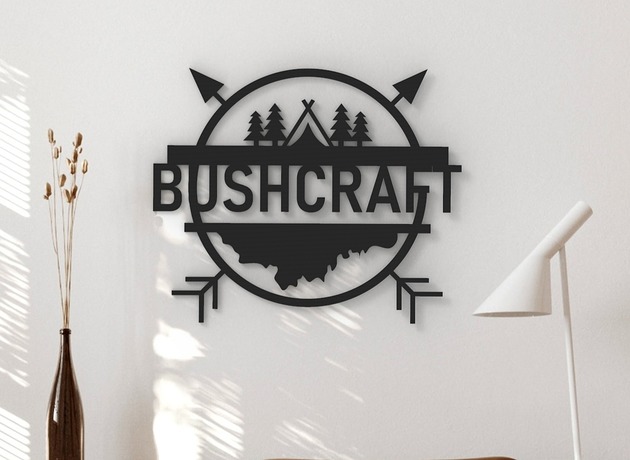 Ozdoby na ścianę Bushkraft znak - artystyczna dekoracja ścienna dla miłośników lasu